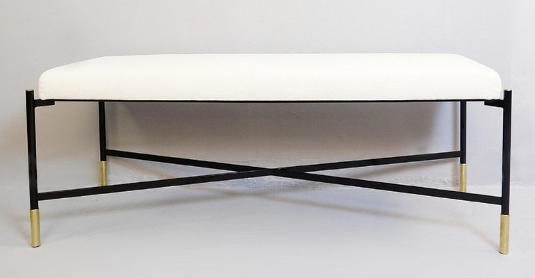 Bench in White Fabric with Black Metal Legs-FGA-923412