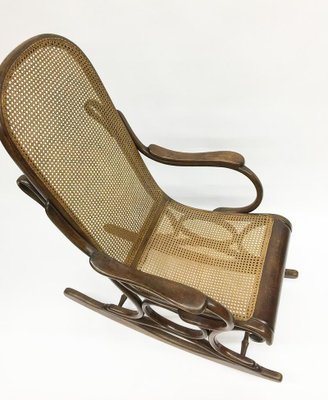 Bended Beechwood Rocking Chair With Rattan Seat, 1900s-UCH-1224686