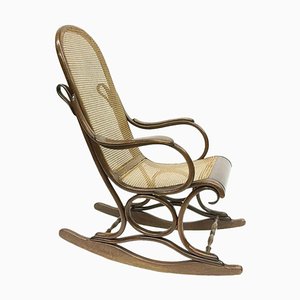 Bended Beechwood Rocking Chair With Rattan Seat, 1900s-UCH-1224686