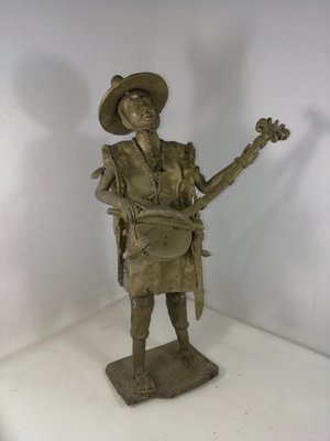 Beninese Brass Sculpture with Musician, 1950s-HNE-1768730