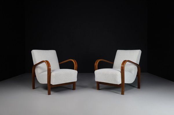 Bentwood and Bouclé Armchairs by Karel Koželka & Antonín Kropáček, 1940s, Set of 2-TRW-1797077