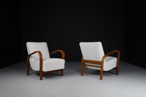 Bentwood and Bouclé Armchairs by Karel Koželka & Antonín Kropáček, 1940s, Set of 2-TRW-1797077