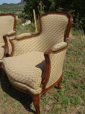 Bergere Armchairs in Walnut and Fabrics, 1940s, Set of 2-ABK-2032010