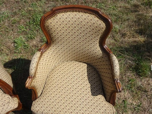 Bergere Armchairs in Walnut and Fabrics, 1940s, Set of 2-ABK-2032010