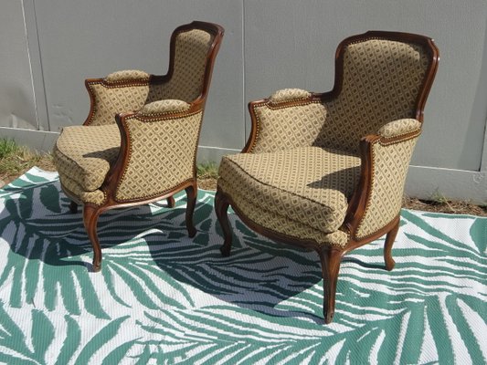 Bergere Armchairs in Walnut and Fabrics, 1940s, Set of 2-ABK-2032010