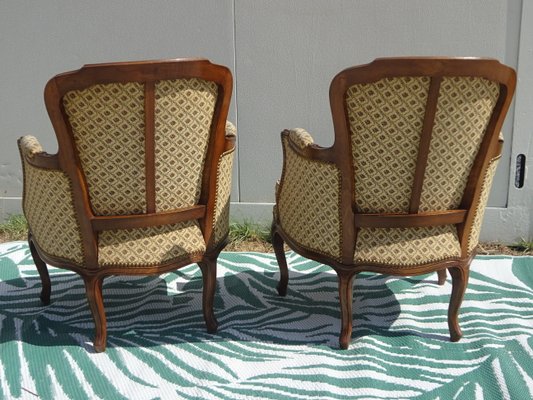 Bergere Armchairs in Walnut and Fabrics, 1940s, Set of 2-ABK-2032010