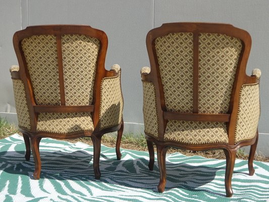 Bergere Armchairs in Walnut and Fabrics, 1940s, Set of 2-ABK-2032010