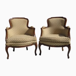 Bergere Armchairs in Walnut and Fabrics, 1940s, Set of 2-ABK-2032010