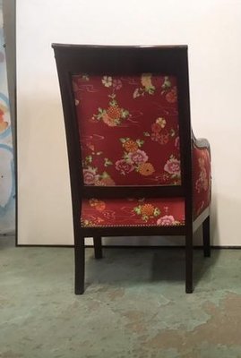 Bergère Chair in Red Upholstery & Walnut-HLV-1428820