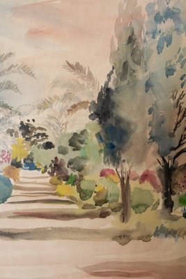 Bernadette Sers, Avenue of Cypresses, 20th Century, Watercolor on Paper, Framed-QKG-1738405