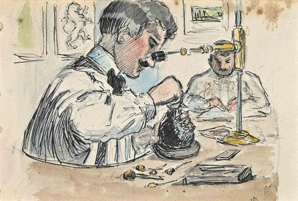 Bernard Bécan, Laboratory, Original Drawing, Mid-20th-Century-ZCI-1266728