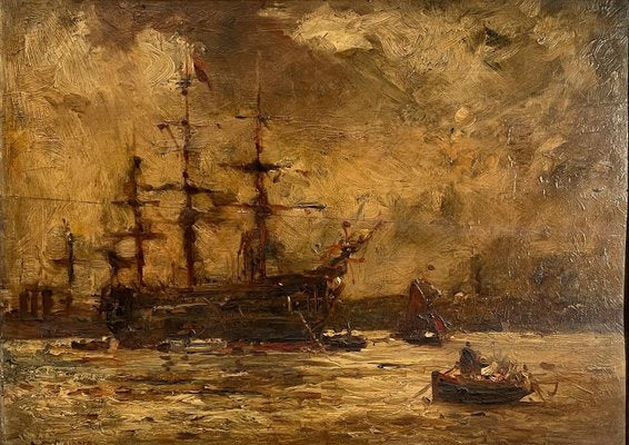 Bernard Finegan Gribble, Seascape with Sailing Ship, 1850, Oil on Panel, Framed-PKM-2022353