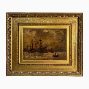 Bernard Finegan Gribble, Seascape with Sailing Ship, 1850, Oil on Panel, Framed-PKM-2022353