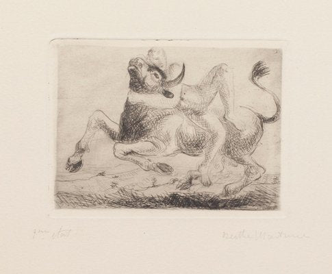 Bertha Martini - Nude and Bull - Etching on Paper - 1980s-ZCI-850646