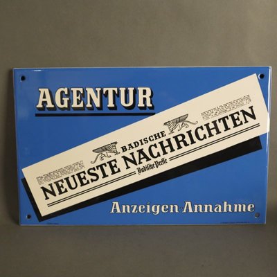 Beveled Enamel Badische Neueste Nachrichten Advertising Sign from C. Robert Dold Offenburg, 1950s-WK-676093