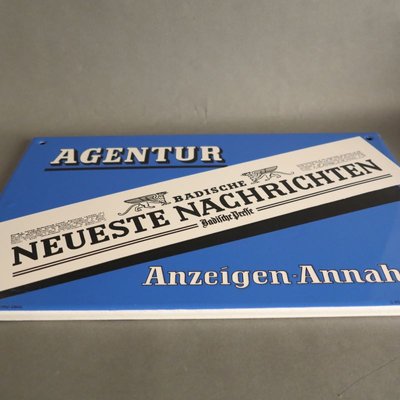 Beveled Enamel Badische Neueste Nachrichten Advertising Sign from C. Robert Dold Offenburg, 1950s-WK-676093