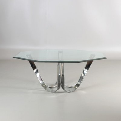 Bevelled Coffee Table in Chrome & Glass by Roger Spanger for Dunbar, USA, 1960s-HJY-1703513