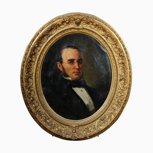 Biedermeier Artist, Gentleman's Portrait, 19th Century, Oval Oil on Canvas, Framed-FLW-1402250