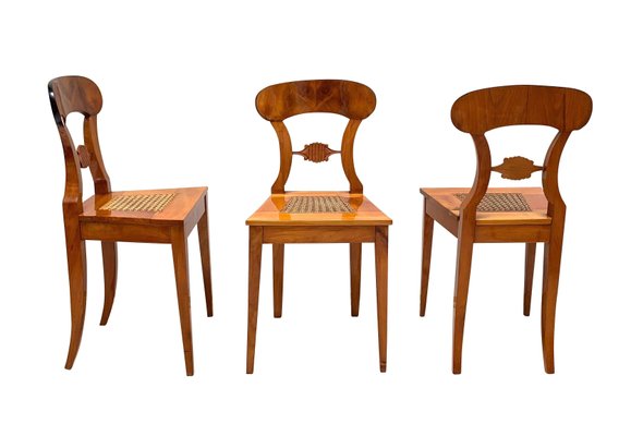 Biedermeier Board Chairs, Cherry Veneer and Mesh, Vienna, 1830s, Set of 6-NNB-588252