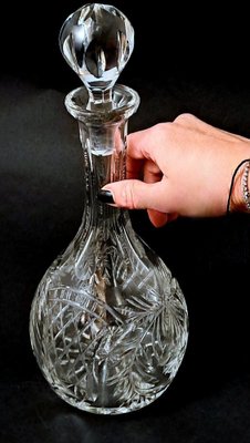 Biedermeier Bohemian Hand-Cut and Ground Crystal Liquor Bottle, 1910s-QRS-1821816