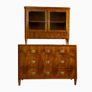 Biedermeier Chest of Drawers with Glass Showcase Top, Set of 2-RVU-800570