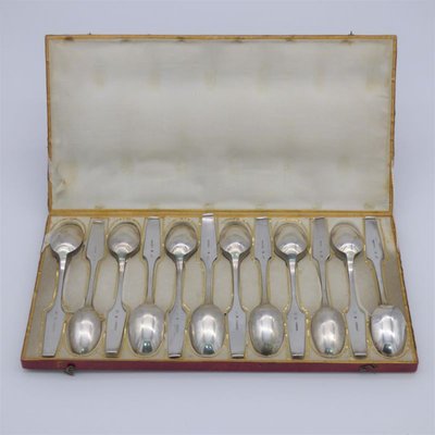 Biedermeier Coffee Spoons with Tremults in 13 Lot Silver from Nürnberg, Set of 12-WK-1152837