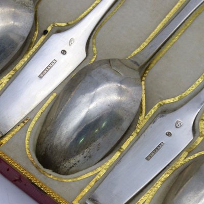 Biedermeier Coffee Spoons with Tremults in 13 Lot Silver from Nürnberg, Set of 12-WK-1152837