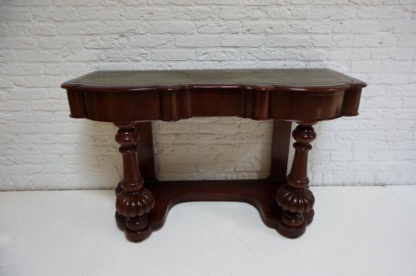 Biedermeier Mahogany Wall Console Table or Desk with Leather Inlay Top and Drawer-EA-996891