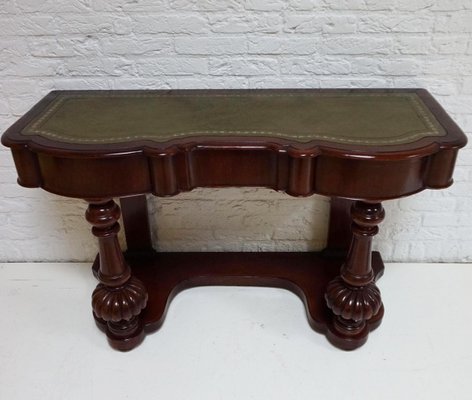 Biedermeier Mahogany Wall Console Table or Desk with Leather Inlay Top and Drawer-EA-996891