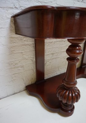 Biedermeier Mahogany Wall Console Table or Desk with Leather Inlay Top and Drawer-EA-996891