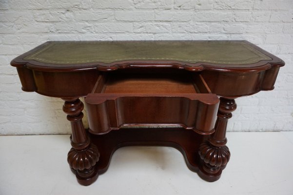 Biedermeier Mahogany Wall Console Table or Desk with Leather Inlay Top and Drawer-EA-996891