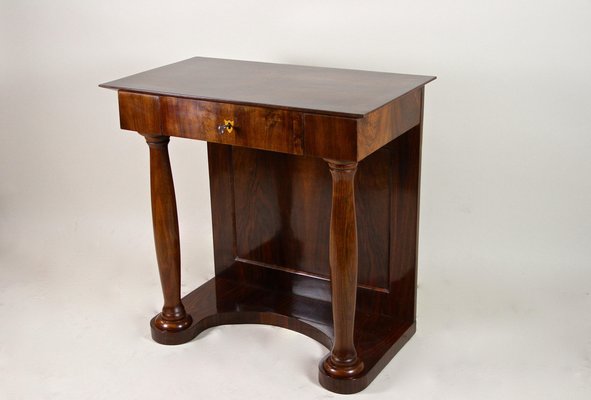 Biedermeier Nutwood Console Table with Columns, Austria, 1860s-TQA-1322374