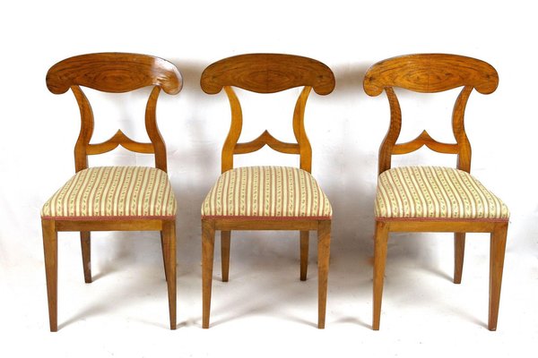 Biedermeier Nutwood Shovel Dining Chairs, 19th Century, Set of 6-TQA-1740772