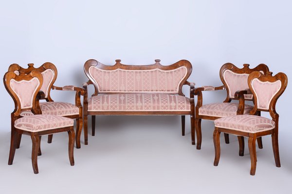 Biedermeier Oak Seating Set in Walnut, Austria, 1840s, Set of 5-WHY-1705613