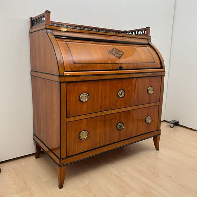 Biedermeier Roll-Top Desk in Cherry Veneer and Brass, 1820-NNB-2017624