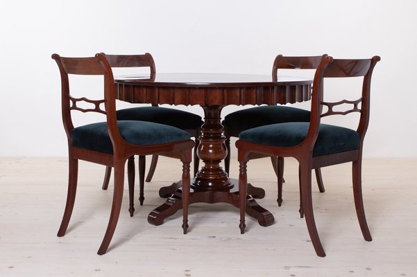 Biedermeier Round Dining Table and Chairs, 19th Century, Set of 5-WZF-1735983