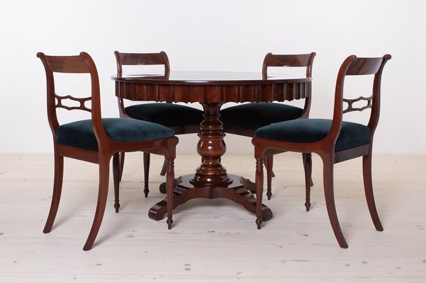 Biedermeier Round Dining Table and Chairs, 19th Century, Set of 5-WZF-1735983