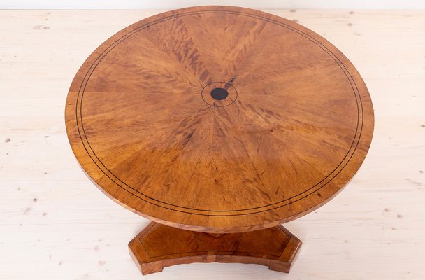 Biedermeier Round Table in Flame Birch, 1800s-MJR-1728821