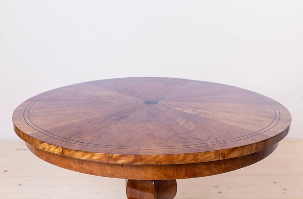 Biedermeier Round Table in Flame Birch, 1800s-MJR-1728821