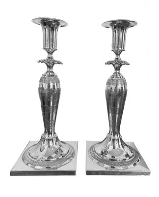 Biedermeier Silver Candlesticks, Set of 2-XVU-2034437