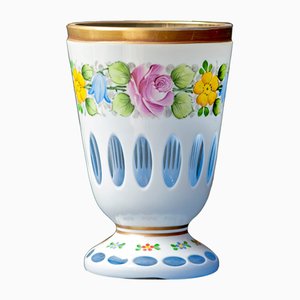 Biedermeier White Overlaid Clear Yellow Glass, Glass with Gold and Flower Motifs Painted Enamel, Deep Cut Lenses and Gold Light Blue Vase, 1890s-XGI-2017552