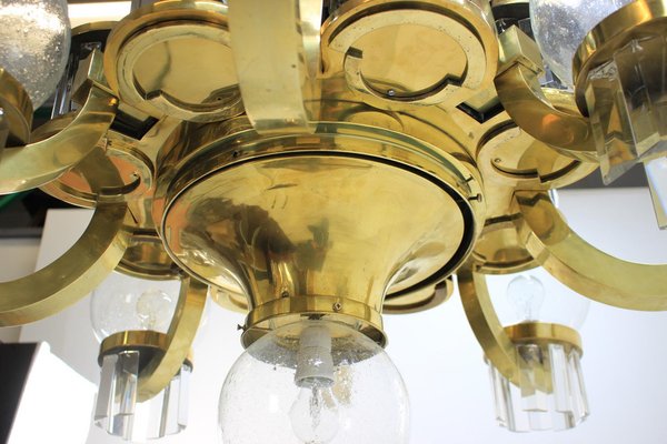 Big Art Deco Chandelier in Brass, 1930s-TZ-1257687