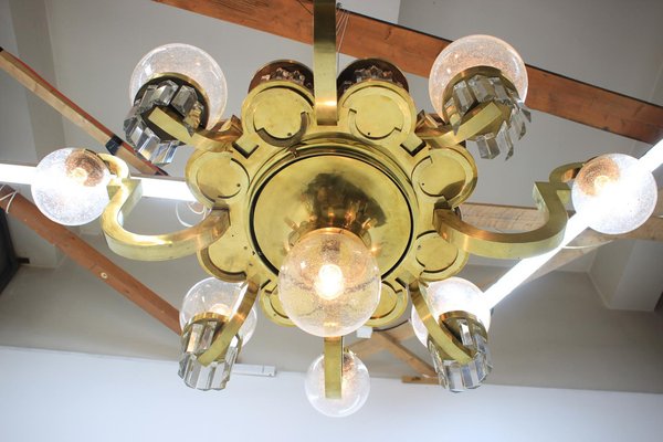 Big Art Deco Chandelier in Brass, 1930s-TZ-1257687