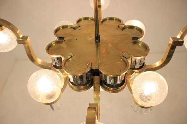 Big Art Deco Chandelier in Brass, 1930s-TZ-1257687