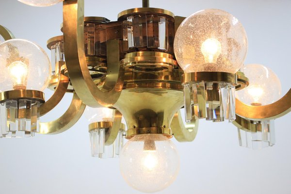 Big Art Deco Chandelier in Brass, 1930s-TZ-1257687