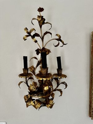 Big Floral Florentine Gilded Wall Lamp, 1890s-JO-1728668