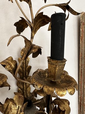 Big Floral Florentine Gilded Wall Lamp, 1890s-JO-1728668