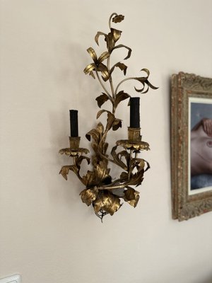 Big Floral Florentine Gilded Wall Lamp, 1890s-JO-1728668