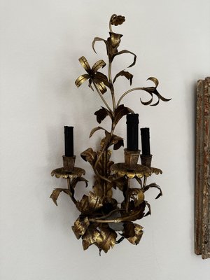 Big Floral Florentine Gilded Wall Lamp, 1890s-JO-1728668