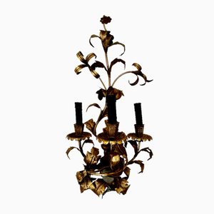 Big Floral Florentine Gilded Wall Lamp, 1890s-JO-1728668